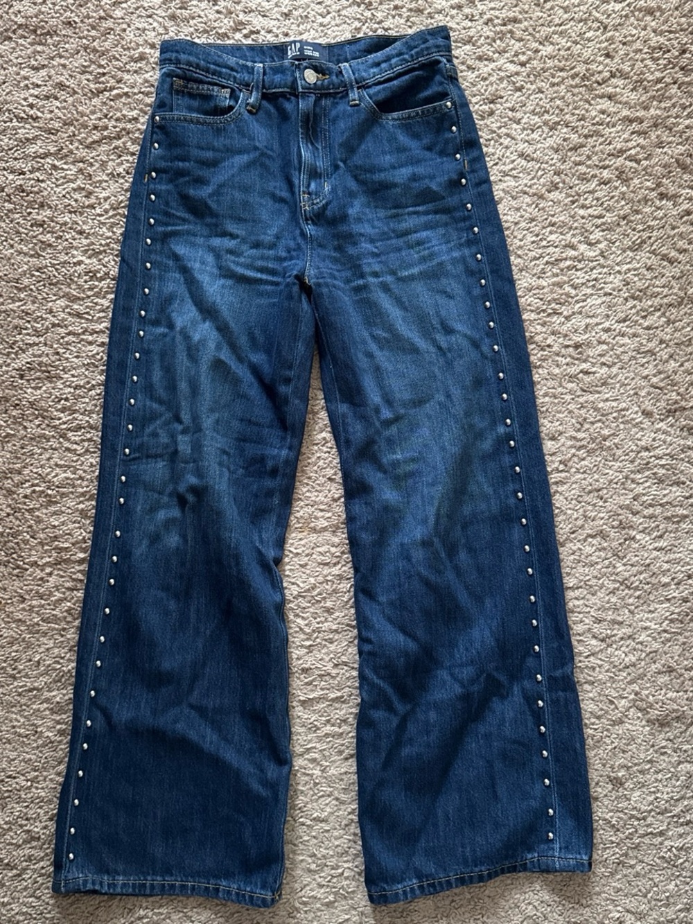 GAP High-Rise Dark Blue Wide-Leg Jeans with Side Studs